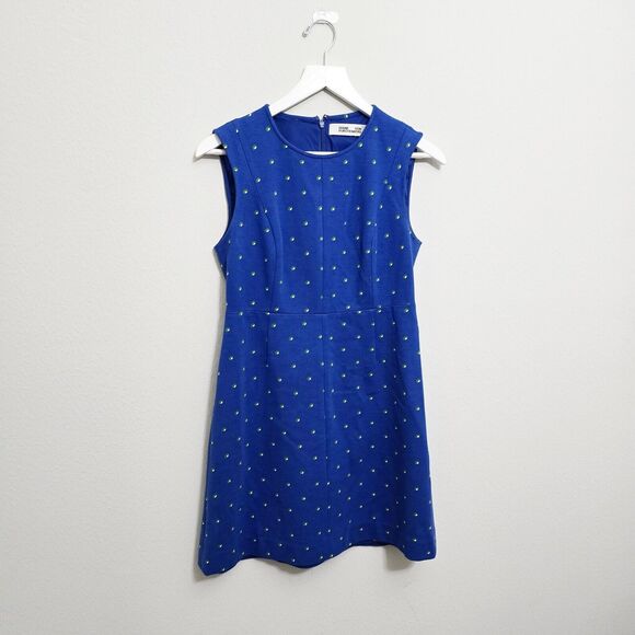 Diane Von Furstenberg Madyson Print Blue A Line Fit and Flare Dress - Picture 1 of 4